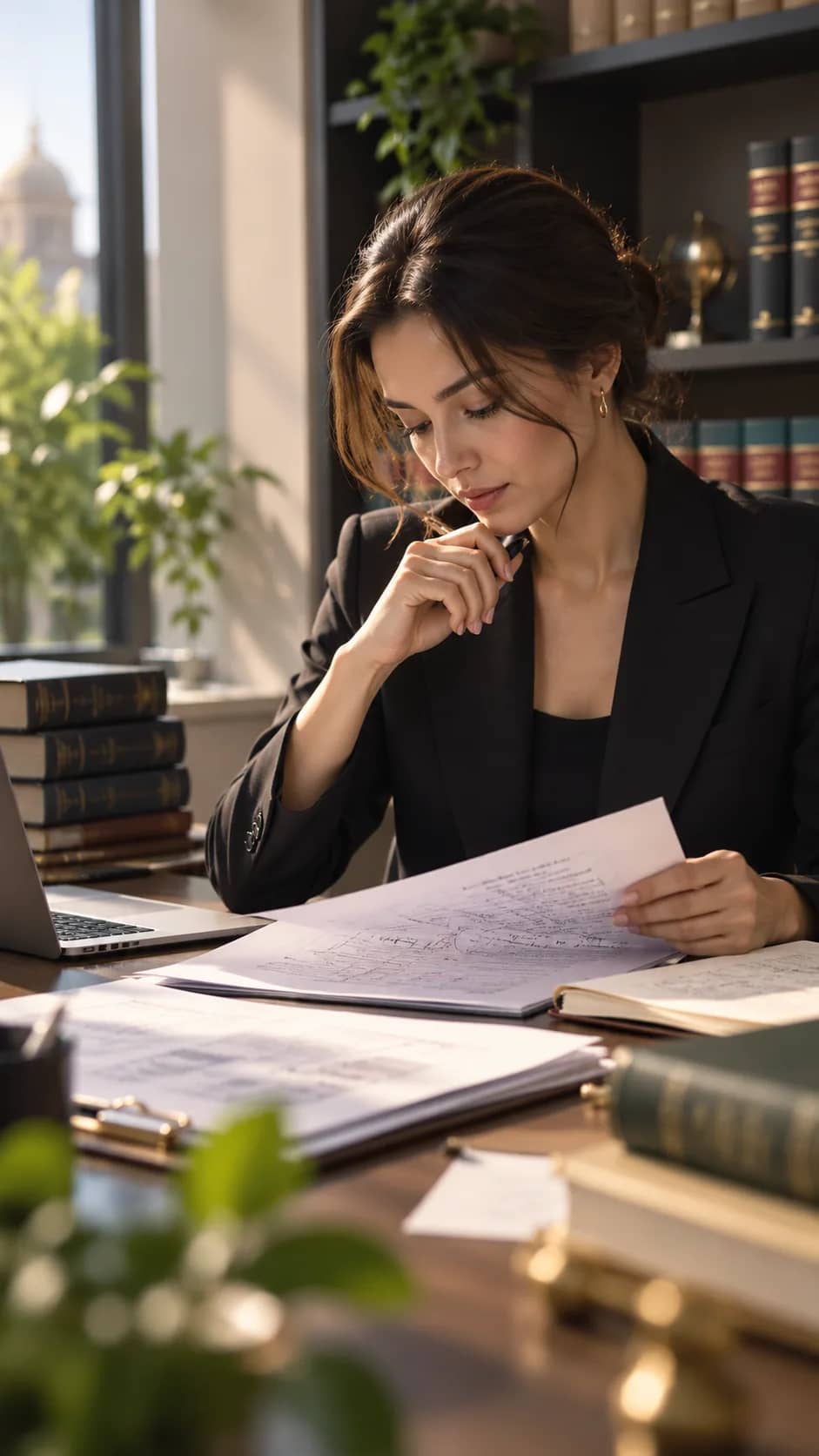 An intellectual property lawyer reviewing filings
